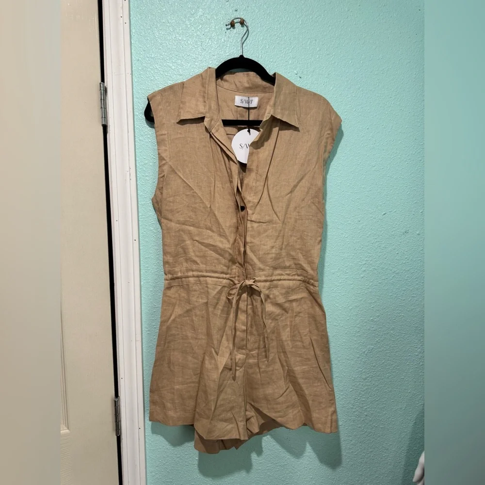 S/W/F Sleeveless Drawstring Romper in Mojave Desert - Picture 2 of 6